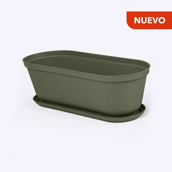 Matera Rimax Ovalada Rafia 60 Cm Con Plato Verde Musgo