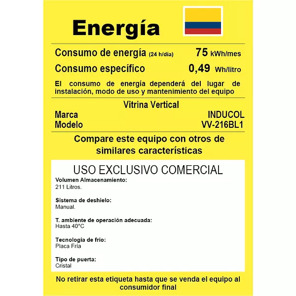 Vitrina Vertical De 211litros Inducol En Lámina Galvanizada
