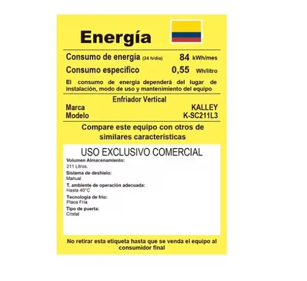 Nevera Vitrina Kalley Frost Una Puerta 211 Litros