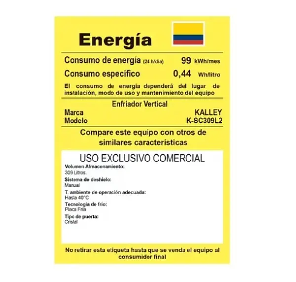 Nevera Vitrina Kalley Frost Una Puerta 309 Litros