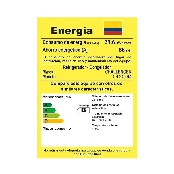 Nevera Challenger No Frost Congel Superior 231 Lt Cr249