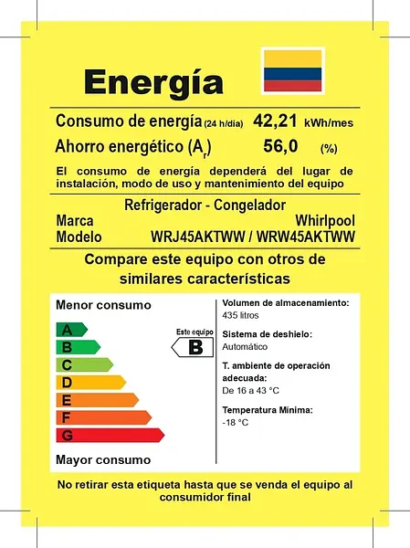 Nevera Whirlpool 435lt No Frost