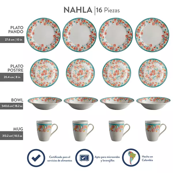 Vajilla Corona Nahla 4 Puestos 16 Piezas